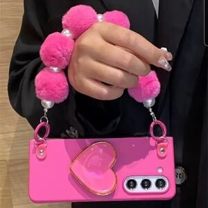 EMAYSPORIUM Pink Heart Samsung Z fold 4 Phone Case with Fluffy Handle-(NWT)